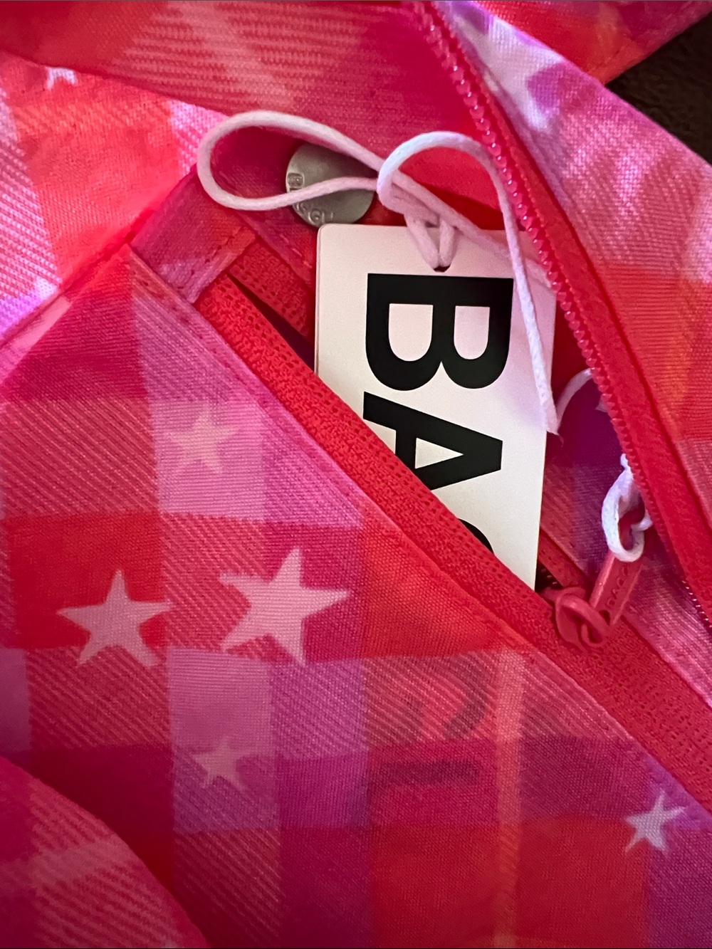 Baggu Cloud Bag Pink Star Plaid NWT - Picture 6 of 6